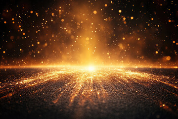 Poster - Golden glitter sparkles on dark surface, creating a magical, celestial scene with glowing bokeh.