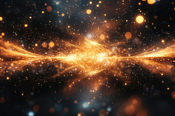 Poster - A cosmic scene of golden particles and shimmering lights, creating a breathtaking celestial display.