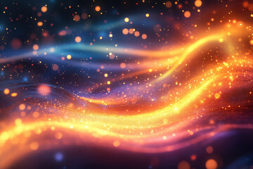Poster - Abstract art depicting flowing, luminous particles in vibrant orange and blue hues, creating a mesmerizing cosmic effect.