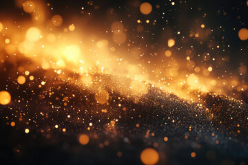 Poster - Golden glitter particles floating in the dark, creating a magical, dreamy and luxurious atmosphere.