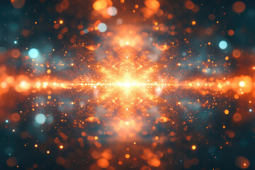 Poster - Abstract cosmic explosion of fiery orange and teal particles, creating a mesmerizing symmetrical pattern.