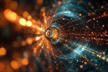 Poster - Abstract swirling tunnel of vibrant orange and teal lights, creating a mesmerizing cosmic effect.