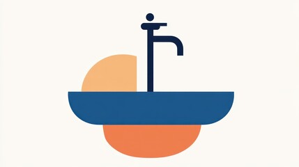 Wall Mural - Sunset sink faucet minimalist illustration, plumbing concept