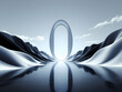 © Zilvinas - Futuristic, portal, landscape, surreal, modern, abstract, gateway, digital art, minimalist, serene, reflection, water, mountains, sky, oval, entrance, 3D, futuristic design, calm, tranquil, technology