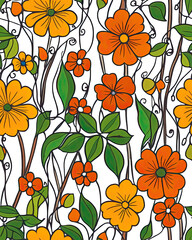Poster - Vibrant Closeup of Mod Flowers Featuring Orange and Yellow Hues Intertwined With Green Vines