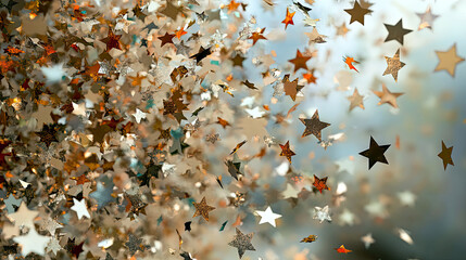 Aufkleber - Festive Confetti Floating Elegantly in a Shimmering Golden Atmosphere
