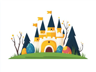 Wall Mural - Magical castle surrounded by colorful Easter eggs and trees