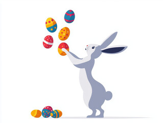 Wall Mural - playful bunny skillfully juggling colorful Easter eggs brings joy and excitement