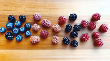Poster - Colorful Berries Spread Across a Warm Wooden Table Inviting Sweet Culinary Inspiration