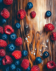 Poster - Delightful Berries Bring a Burst of Color and Flavor to a Rustic Wooden Table Setting