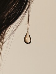 Fototapete - Drop of liquid damaging a strand of hair under close observation with a neutral background. Generative AI