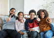 © Lumos sp - child family mother portrait father woman happy hand up celebration teamwork daughter son man girl black american african thumbs up love together boy