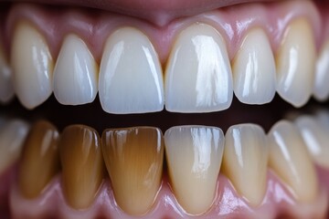 Poster - Transformation of teeth through whitening showcasing a significant change in color and brightness. Generative AI