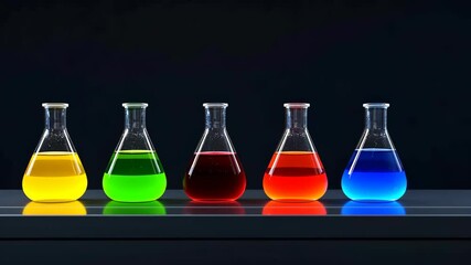 Wall Mural - vibrant chemical experiment with colorful fluorescent beakers on lab table