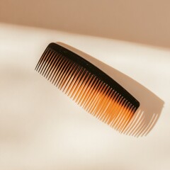 Fototapete - Hair comb rests on a soft surface while casting a shadow in warm sunlight during the afternoon. Generative AI