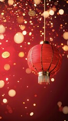 Wall Mural - Red Lantern, Festive, Falling Coins, Celebration, Holiday