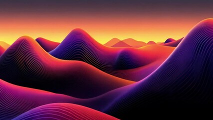 Poster - Vibrant abstract landscape with flowing waves and sunset hues in a mesmerizing digital art experience