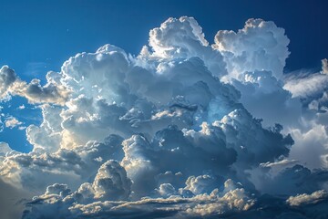 Poster - Cloud formations display a vibrant array of blues and whites, illustrating the beauty of a dramatic sky at midday