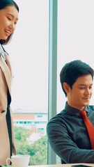 Poster - business people handshake with friend at office showing trust , friendship and success celebration .