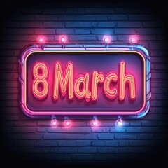 Wall Mural - Neon sign for International Women's Day on March 8. Modern lighted signboard design