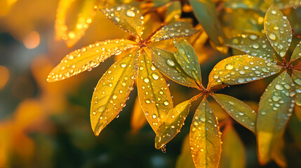 fresh leaves in the sun after rain