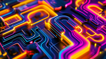 Poster - Colorful abstract circuit board design featuring neon glowing lines and intricate patterns
