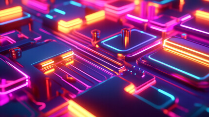 Poster - Vibrant neon circuit design showcasing modern technology and creativity
