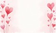 Festive pastel background with a scattering of red hearts of different sizes and arranged in different positions