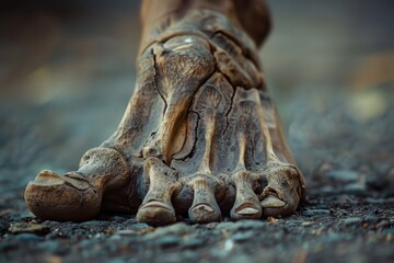 Poster - Detailed view of a human skeletal foot highlighting bones and joints with dramatic lighting and texture emphasis