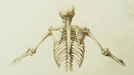 Aufkleber - Detailed anatomical illustration of a human skeleton showcasing the spine and limbs in a neutral pose. Generative AI