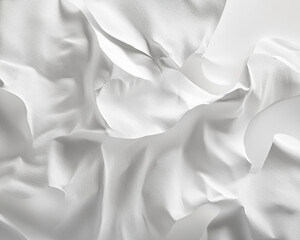 Poster - Close-up of crumpled white paper with smooth folds and delicate creases, representing texture, fluidity, and minimalism in design, symbolizing softness and simplicity.