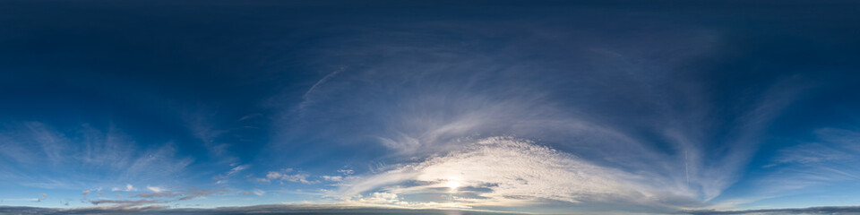 Wall Mural - Panoramic View of Cloudy Sky Dome with Sunset in Remote Natural Landscape