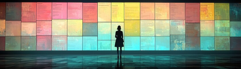 Wall Mural - Professional individual reviewing a color-coded task chart in a modern workspace environment