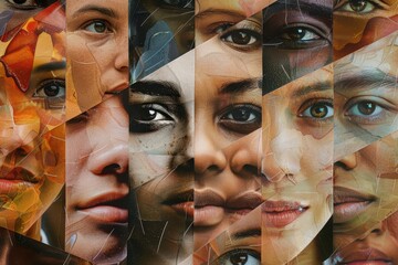 Poster - Diverse faces from various cultures and backgrounds displayed in a creative collage reflecting human emotion and connection