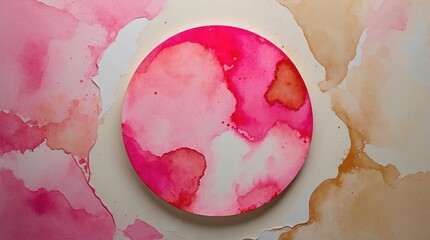 Poster - Abstract watercolor circle in shades of pink and beige creating a harmonious blend of colors, perfect for modern art decor and design themes.
