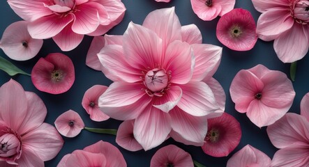 Poster - Delicate Pink Floral Arrangement with Abstract Petals and Space for Custom Text Overlay