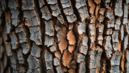 Poster - textured close-up of tree bark showcasing natural patterns and earthy colors suitable for background