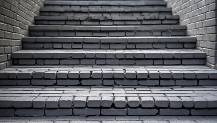 Poster - Gray brick steps with detailed texture showcasing weathered surfaces and depth in stair design for architectural or landscaping projects.