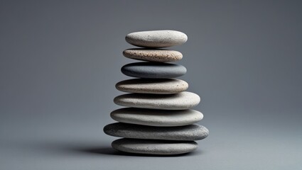Poster - Balanced stone arrangement on gradient background promoting tranquility and mindfulness in decor and wellness themes.