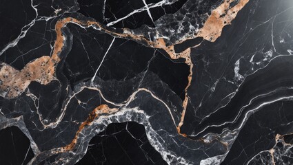 Poster - Elegant black marble surface with natural patterns and veins in shades of gold and white suitable for luxury design projects.