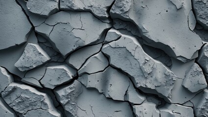 Poster - Gray cracked stone wall texture with uneven surface and cement details showcasing modern decorative elements in architectural design.