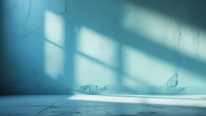 Poster - Pastel blue cement wall with gentle shadows creating a serene and calm background ideal for artistic and design presentations.