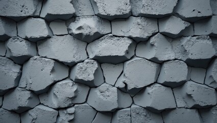 Poster - Modern gray cracked stone wall surface with uneven texture and cement accents in a contemporary design aesthetic for interior or exterior use.