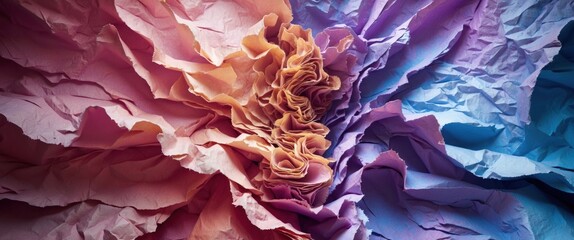Poster - Vibrant Crumpled Paper Texture Background in Colorful Shades of Pink and Blue Ideal for Creative Design Projects and Artistic Backgrounds