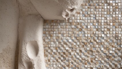 Poster - Textured wall with light mosaic tiles offering decorative background options for interior design and architecture projects.