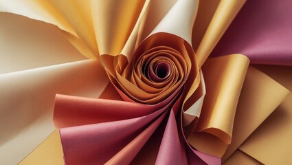 Poster - Warm gradient paper texture close up in swirling arrangement ideal for creative backgrounds and banners. Elegant and vibrant design elements.