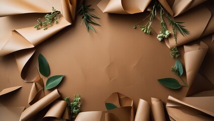 Poster - Nature Inspired Brown Paper Background with Greenery Accents for Creative Design and Photography Backdrops