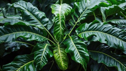Poster - Lush shiny dark green papaya leaves showcasing vibrant texture and rich foliage in a natural setting