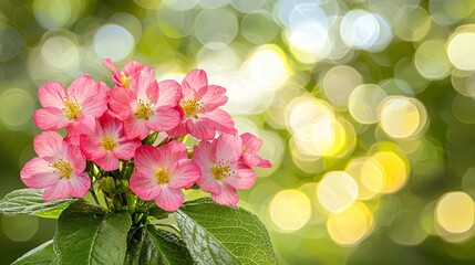 Wall Mural - Pink flowers bokeh spring garden background