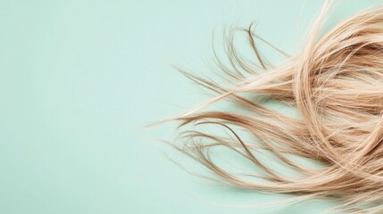 Poster - Close up view of frayed hair tips showing split ends with space for text on a calm background. Generative AI